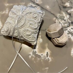 Elegant Beaded Ring Pillow with Velvet Ring Box - NWOT